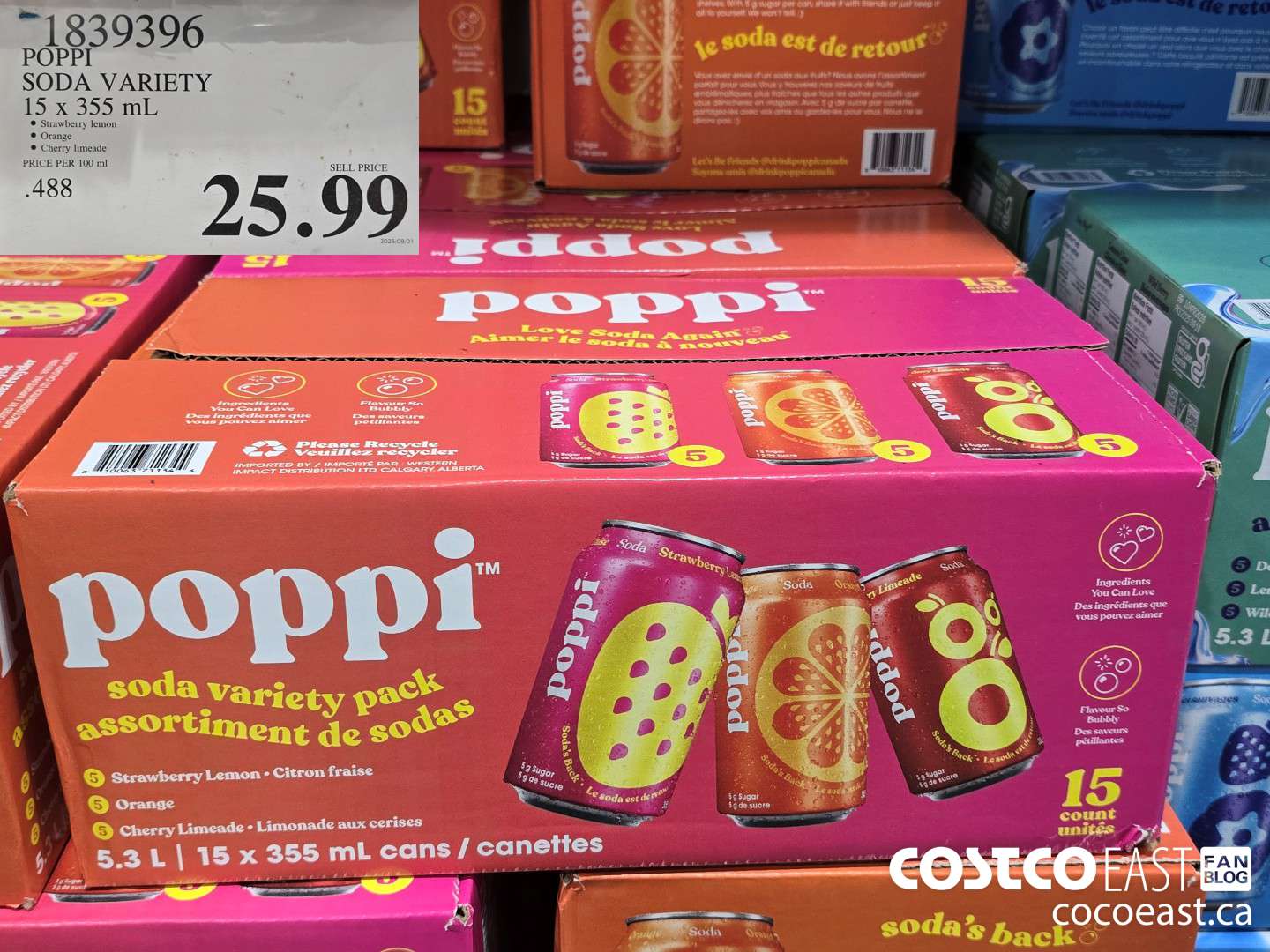 1839396 POPPI SODA VARIETY 15 x 355 mL $25.99