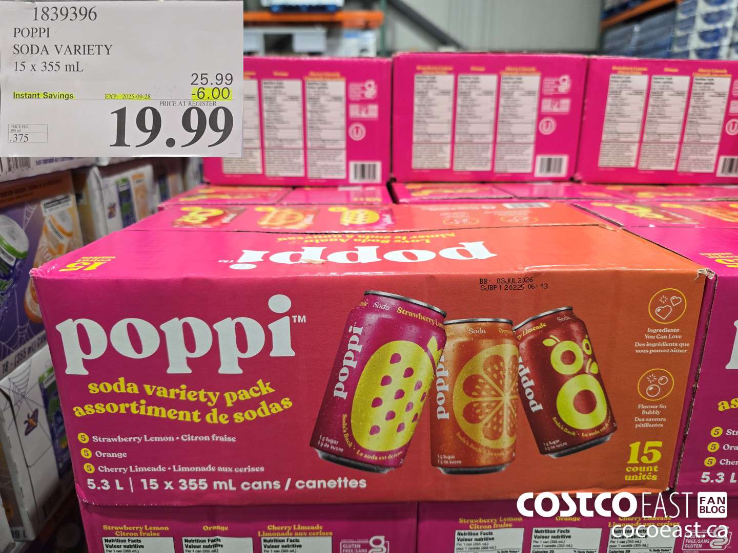 1839396 POPPI SODA VARIETY 15 x 355 mL ($6.00 INSTANT SAVINGS EXPIRES ON 2025-09-28) $19.99