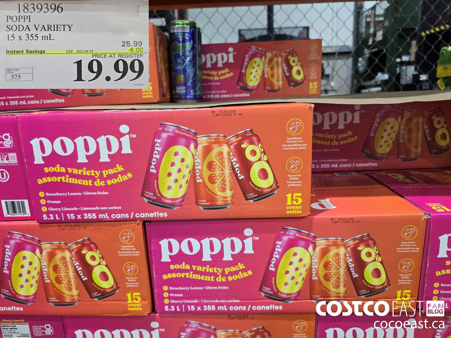 1839396 POPPI SODA VARIETY 15 x 355 mL ($6.00 INSTANT SAVINGS EXPIRES ON 2025-09-28) $19.99