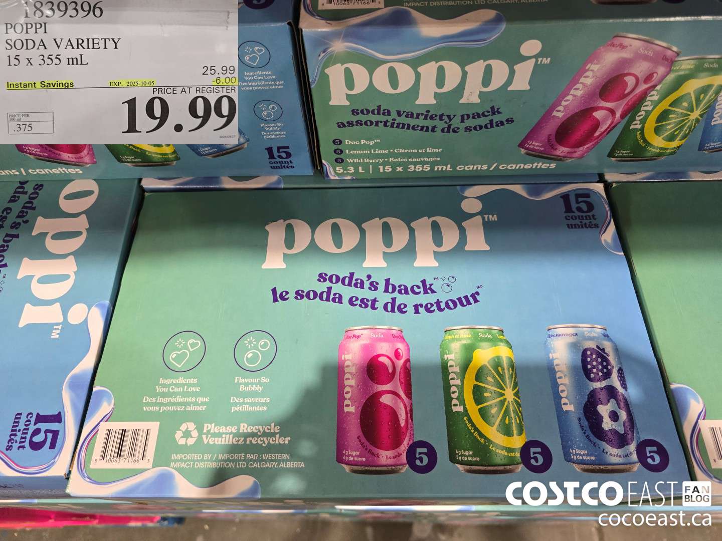 1839396 POPPI SODA VARIETY 15 x 355 mL ($6.00 INSTANT SAVINGS EXPIRES ON 2025-10-05) $19.99