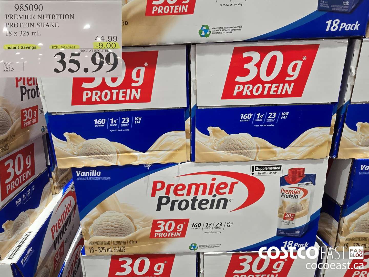 985090 PREMIER NUTRITION PROTEIN SHAKE 18 X 325 ML ($9.00 INSTANT SAVINGS EXPIRES ON 2025-09-14) $35.99