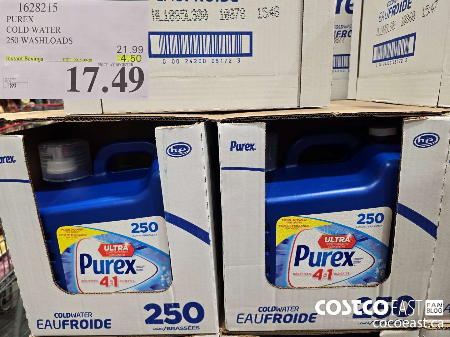 1628215 PUREX COLD WATER 250 washloads ($4.50 INSTANT SAVINGS EXPIRES ON 2025-09-28) $17.49