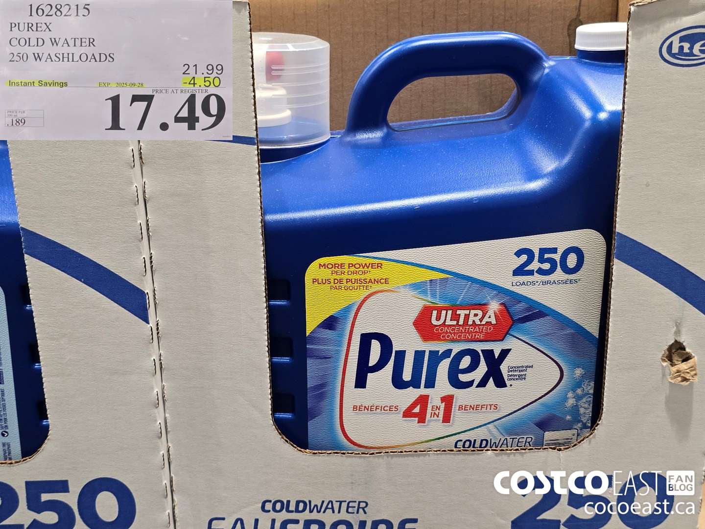 1628215 PUREX COLD WATER 250 washloads ($4.50 INSTANT SAVINGS EXPIRES ON 2025-09-28) $17.49