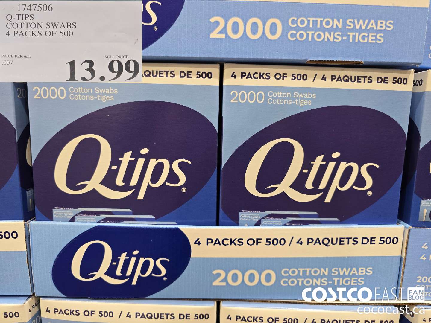 1747506 Q-TIPS COTTON SWABS 4 PACKS OF 500 $13.99