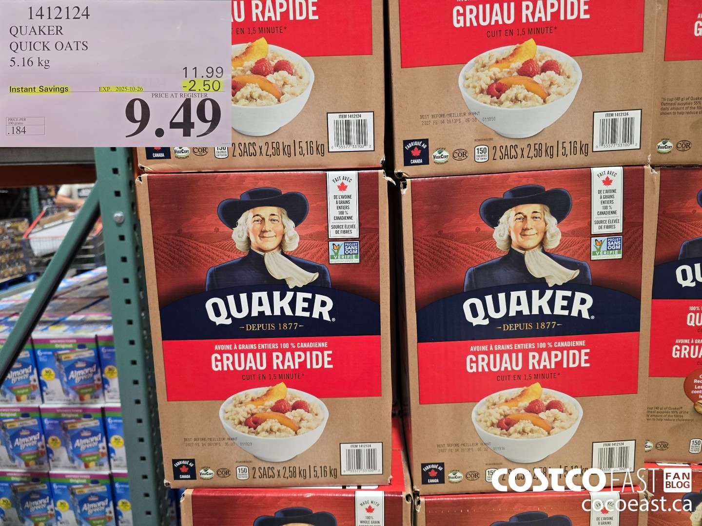 1412124 QUAKER QUICK OATS 5.16 kg 2025-10-126 ($2.50 INSTANT SAVINGS) $9.49