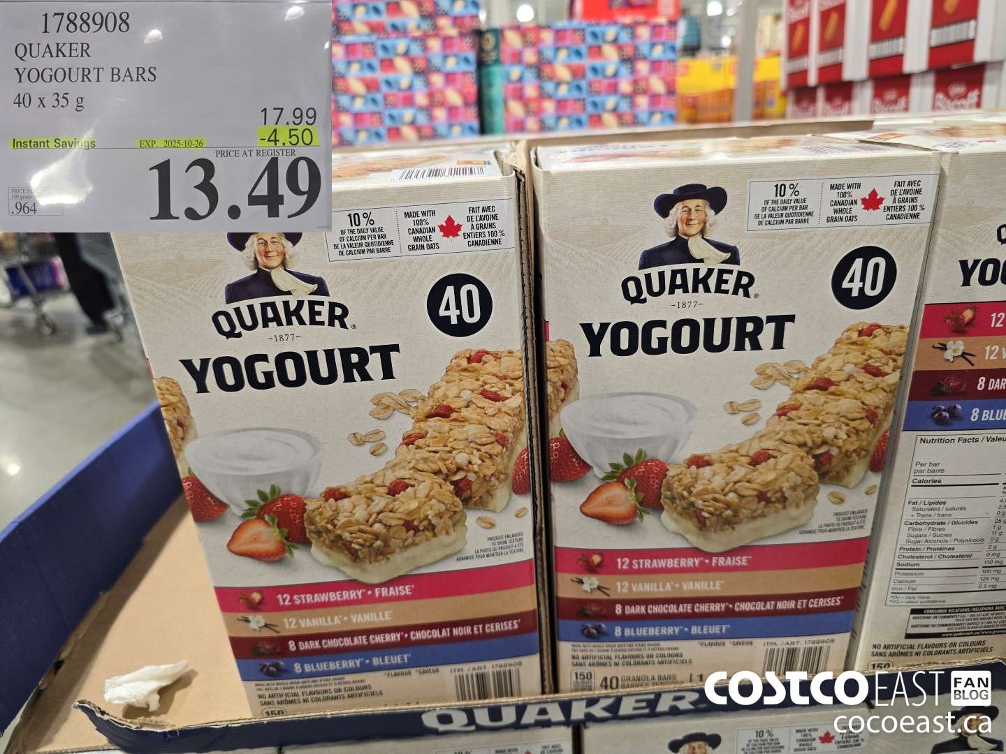 1788908 QUAKER YOGURT BARS 40 x 35g ($4.50 INSTANT SAVINGS EXPIRES ON 2025-10-26) $13.49