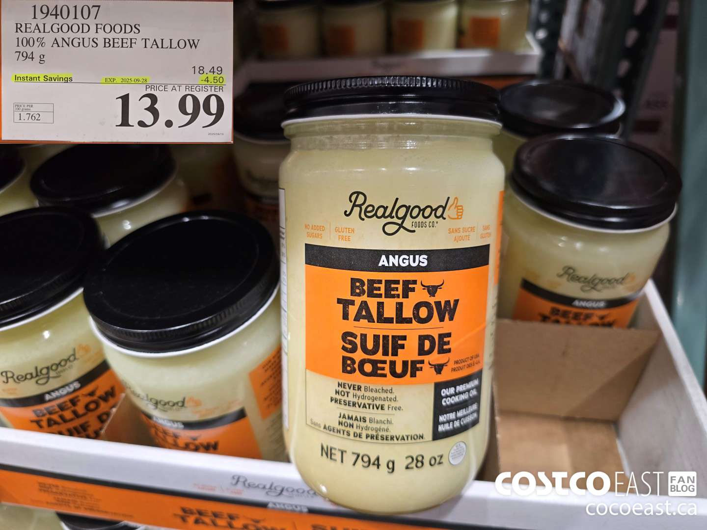 1940107 REALGOOD FOODS 100% ANGUS BEEF TALLOW 794 G ($4.50 INSTANT SAVINGS EXPIRES ON 2025-09-28) $13.99