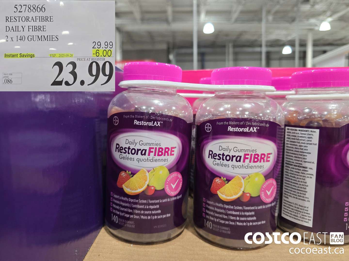 5278866 RESTORAFIBRE DAILY FIBRE 2 X 140 GUMMIES ($6.00 INSTANT SAVINGS EXPIRES ON 2025-09-28) $23.99