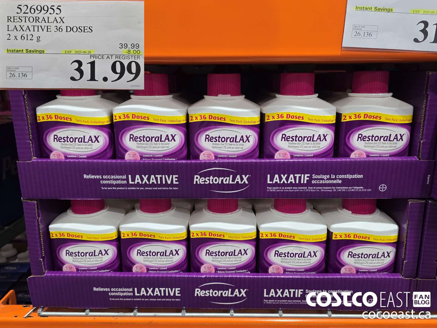 5269955 RESTORALAX LAXATIVE 2 X 621 DOSES ($8.00 INSTANT SAVINGS EXPIRES ON 2025-09-28) $31.99