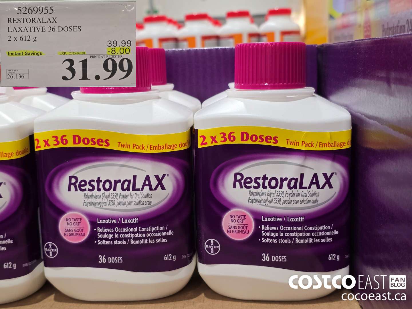 5269955 RESTORALAX LAXATIVE 2 X 621 DOSES ($8.00 INSTANT SAVINGS EXPIRES ON 2025-09-28) $31.99