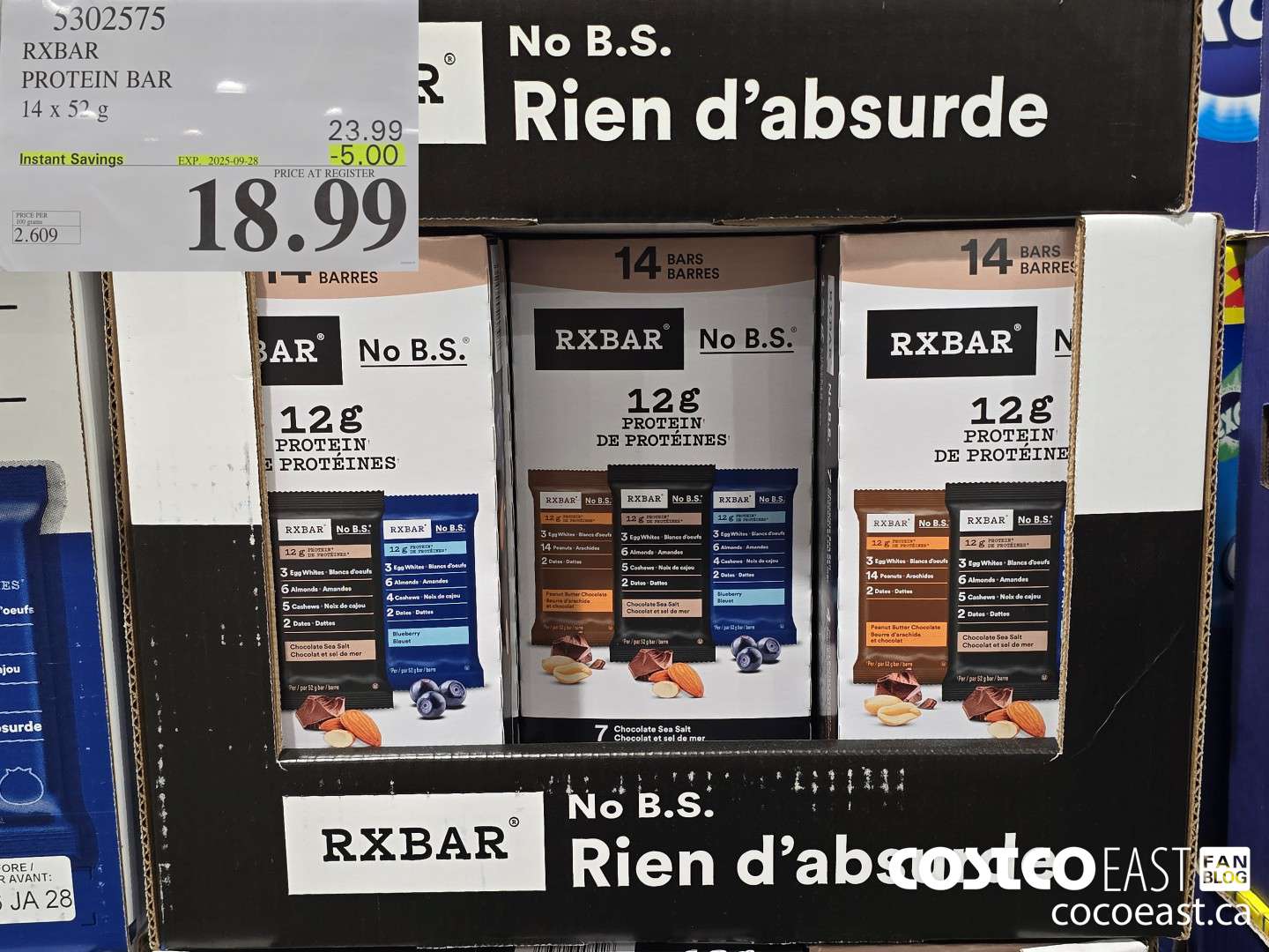 5302575 RXBAR PROTEIN BAR 14 x 52 G ($5.00 INSTANT SAVINGS EXPIRES ON 2025-09-28) $18.99