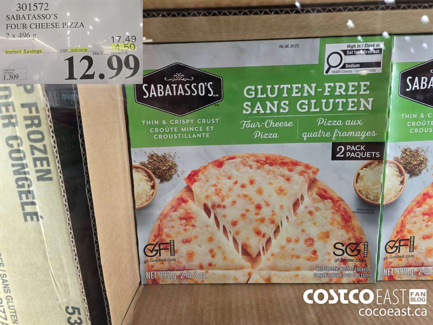 301572 SABATASSO'S FOUR CHEESE PIZZA 2 X 496G ($4.50 INSTANT SAVINGS EXPIRES ON 2025-10-26) $12.99