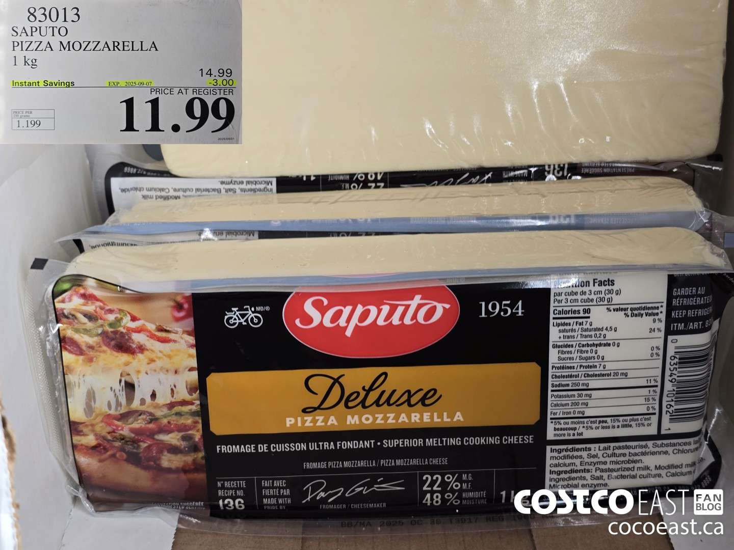 83013 SAPUTO PIZZA MOZZARELLA 1 KG ($3.00 INSTANT SAVINGS EXPIRES ON 2025-09-07) $11.99