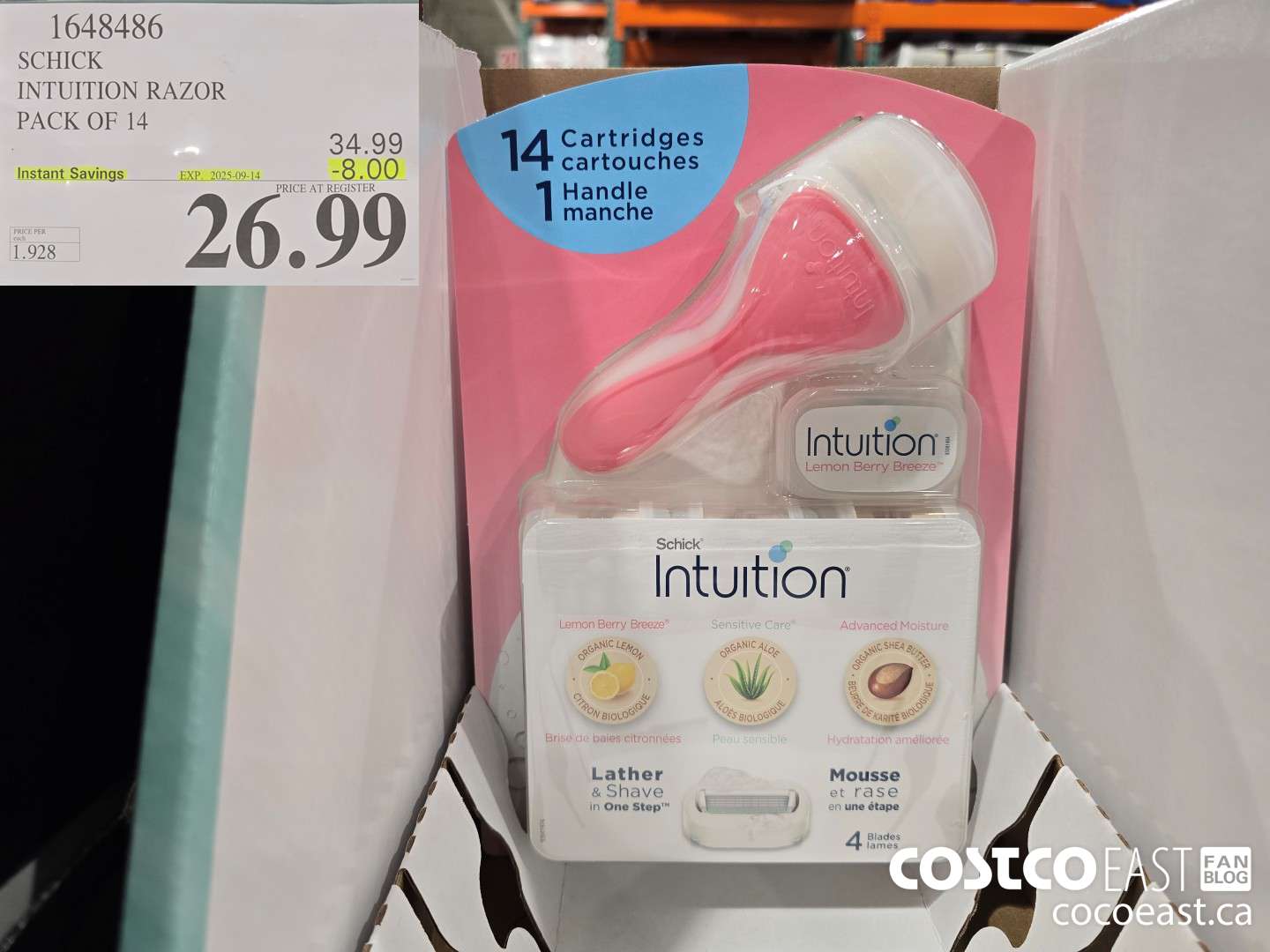 1648486 SCHICK INTUITION RAZOR PACK OF 14 ($8.00 INSTANT SAVINGS EXPIRES ON 2025-09-14) $26.99