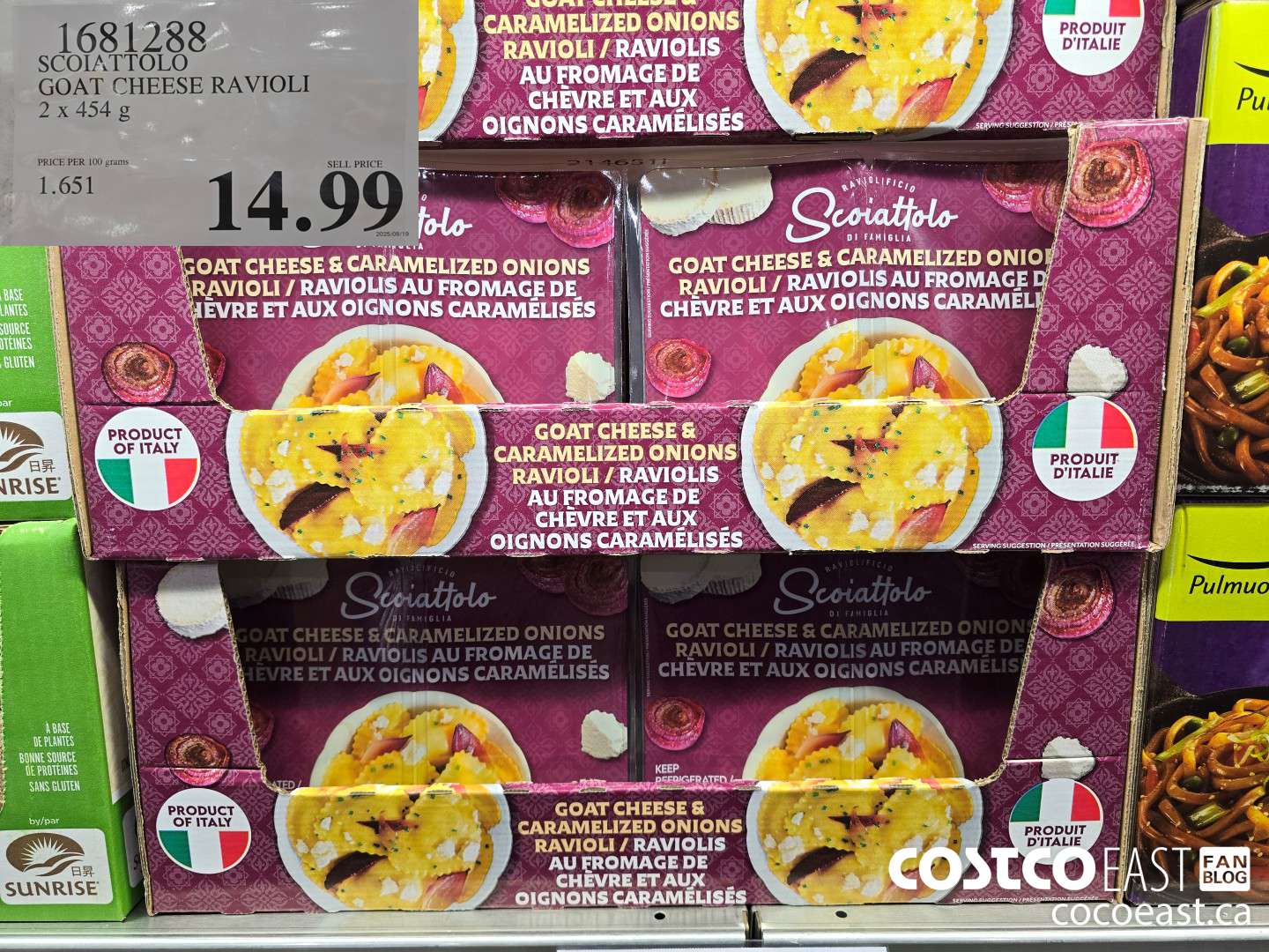 1681288 SCOIATTOLO GOAT CHEESE RAVIOLI 2 x 454 G $14.99