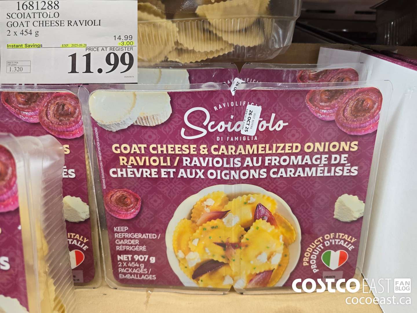 1681288 SCOIATTOLO GOAT CHEESE RAVIOLI 2 x 454 G ($3.00 INSTANT SAVINGS EXPIRES ON 2025-09-28) $11.99