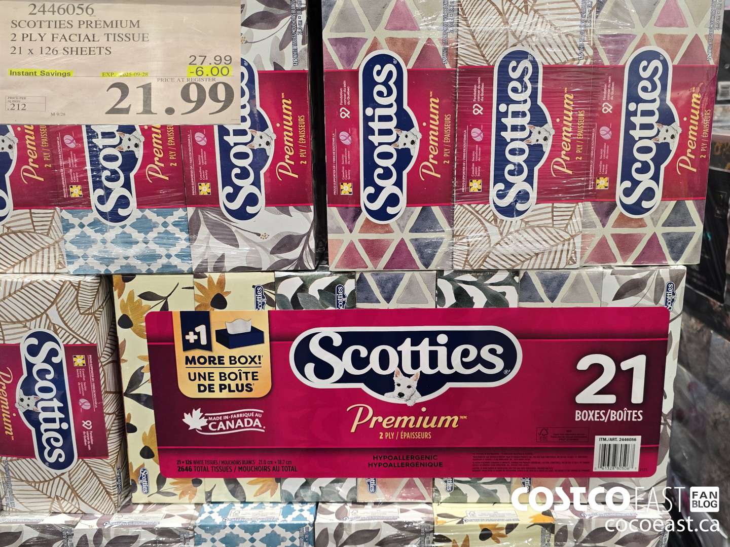 2446056 SCOTTIES PREMIUM 2 PLY FACIAL TISSUE 21 X 126 SHEETS ($6.00 INSTANT SAVINGS EXPIRES ON 2025-09-28) $21.99