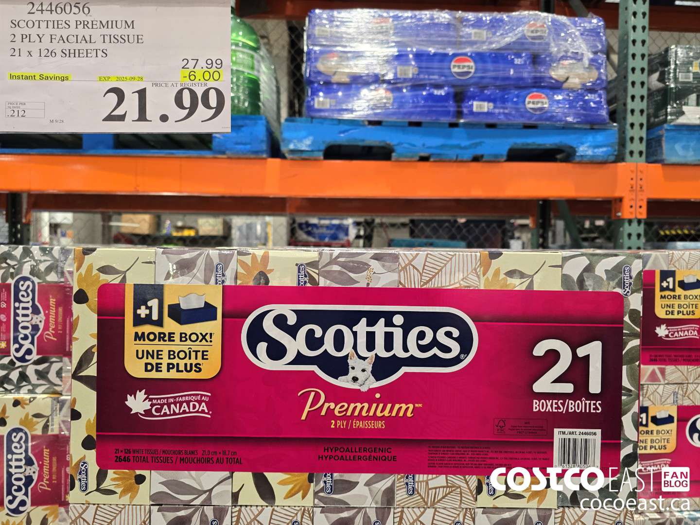 2446056 SCOTTIES PREMIUM 2 PLY FACIAL TISSUE 21 X 126 SHEETS ($6.00 INSTANT SAVINGS EXPIRES ON 2025-09-28) $21.99