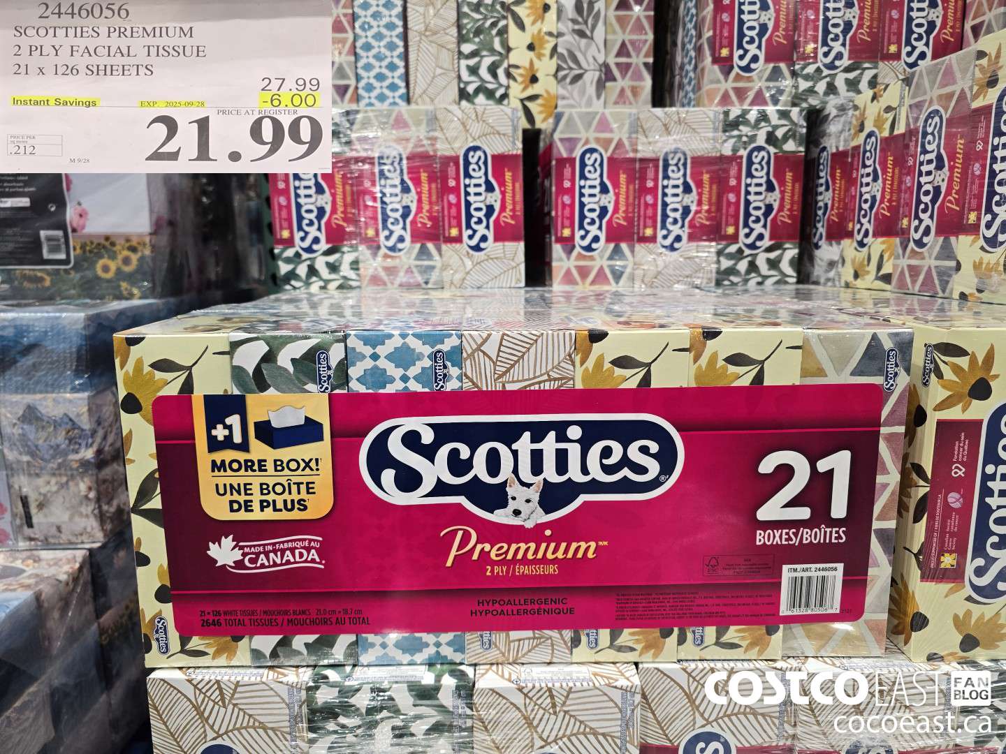 2446056 SCOTTIES PREMIUM 2 PLY FACIAL TISSUE 21 X 126 SHEETS ($6.00 INSTANT SAVINGS EXPIRES ON 2025-09-28) $21.99