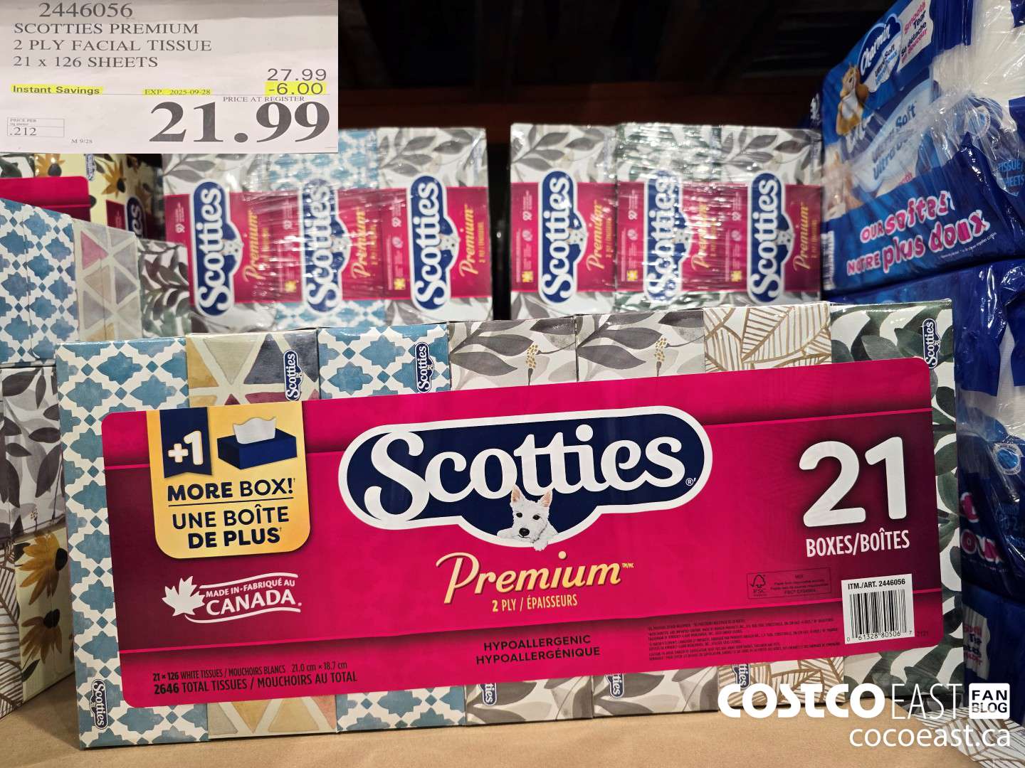 2446056 SCOTTIES PREMIUM 2 PLY FACIAL TISSUE 21 X 126 SHEETS ($6.00 INSTANT SAVINGS EXPIRES ON 2025-09-28) $21.99