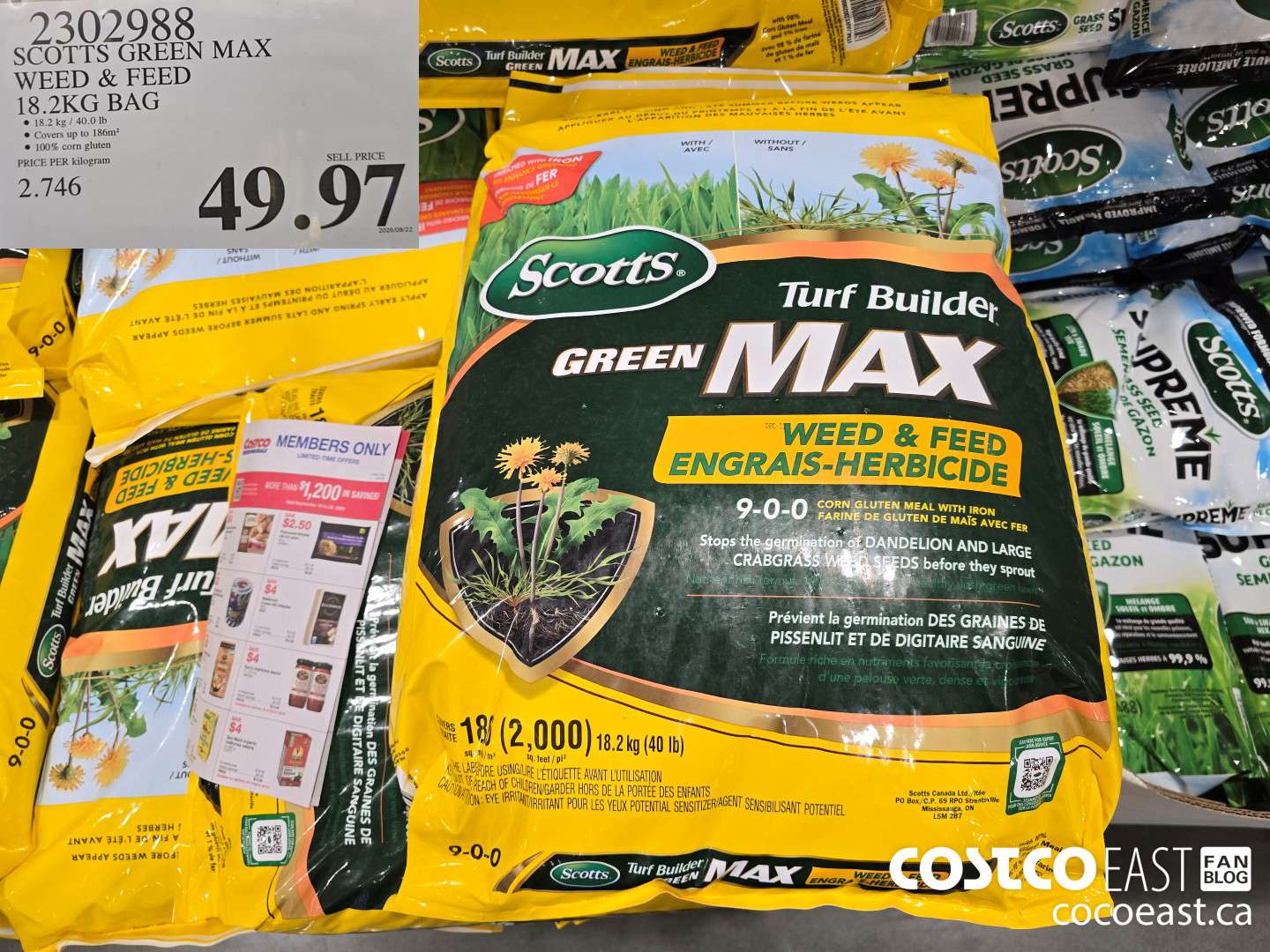 2302988 SCOTTS GREEN MAX WEED & FEED 18.2KG BAG $49.97