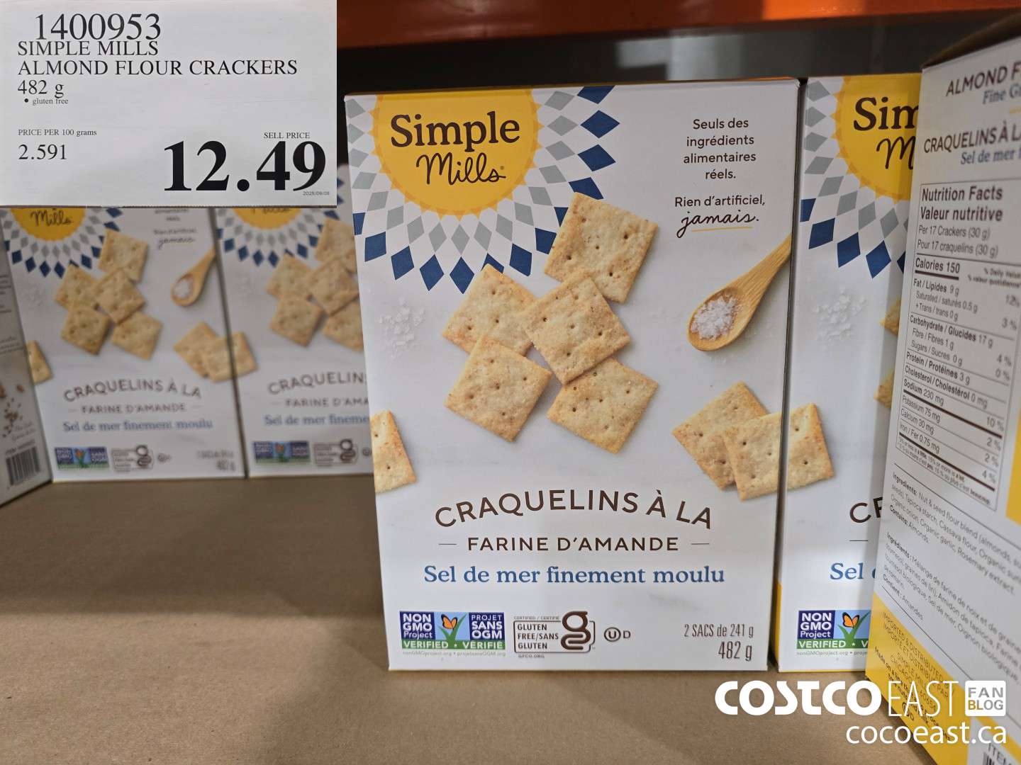 1400953 SIMPLE MILLS ALMOND FLOUR CRACKERS 482 G $12.49