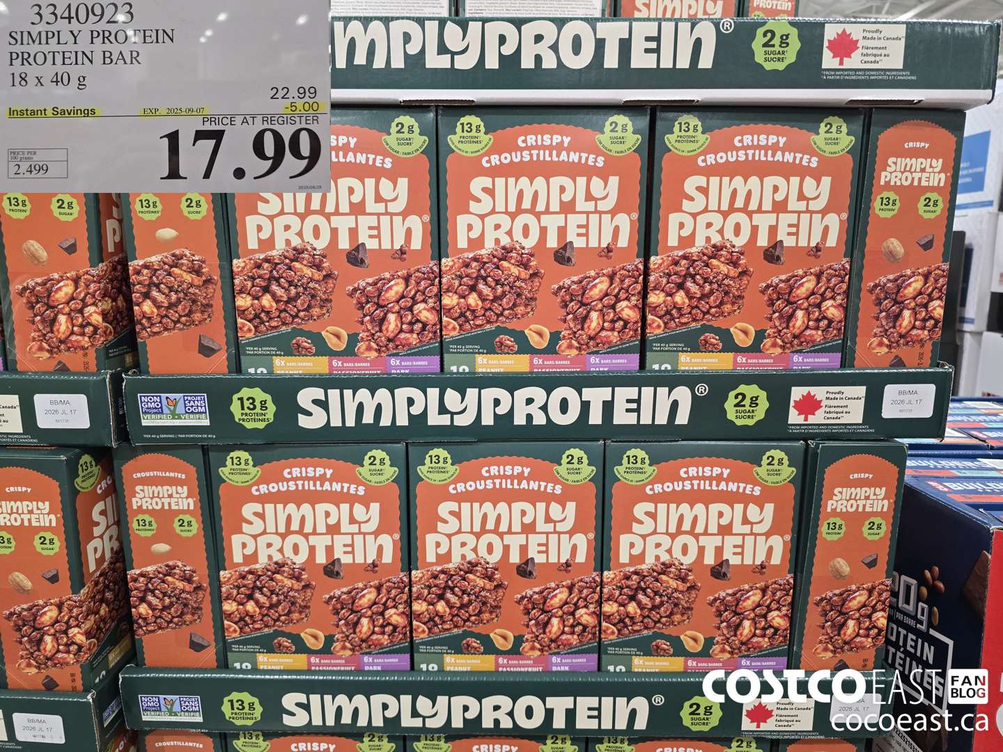 3340923 SIMPLY PROTEIN PROTEIN BAR 18 x 40 g ($5.00 INSTANT SAVINGS EXPIRES ON 2025-09-07) $17.99