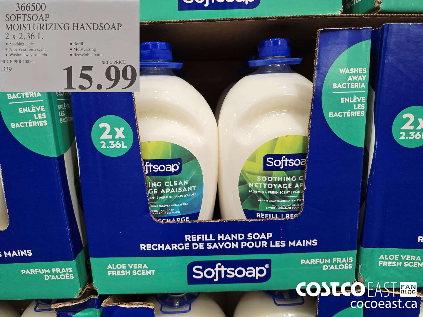 366500 SOFTSOAP HANDSOAP WITH ALOE 2 X 2.36 L $15.99