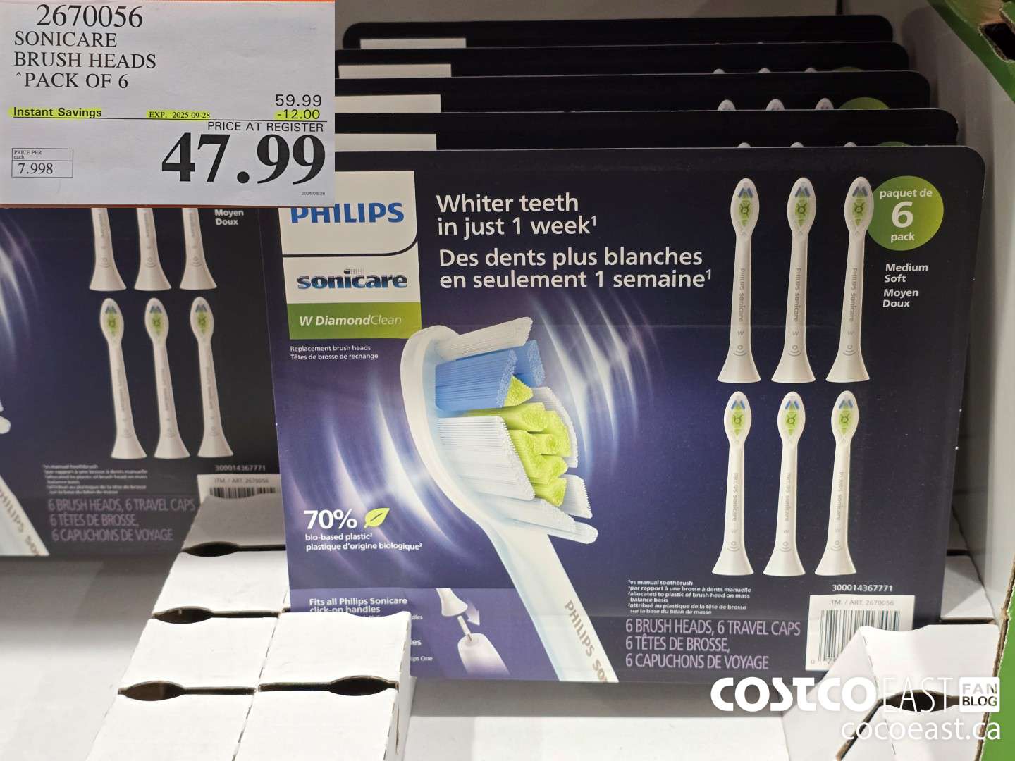 2670056 SONICARE BRUSH HEADS “PACK OF 6 ($12.00 INSTANT SAVINGS EXPIRES ON 2025-09-28) $47.99