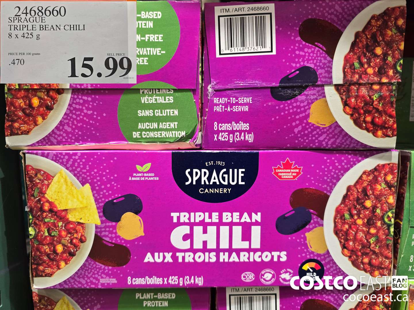 2468660 SPRAGUE TRIPLE BEAN CHILI 8 x 425 g $15.99