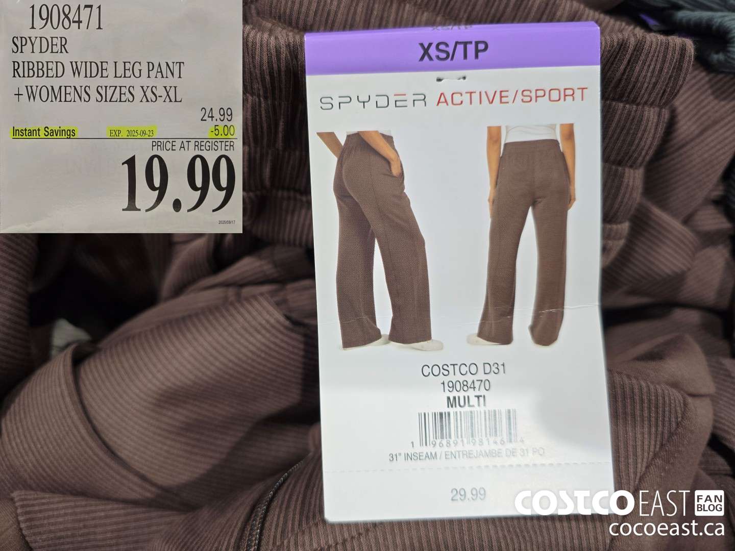 1908471 SPYDER RIBBED WIDE LEG PANT + WOMENS SIZES XS-XL ($5.00 INSTANT SAVINGS EXPIRES ON 2025-09-23) $19.99