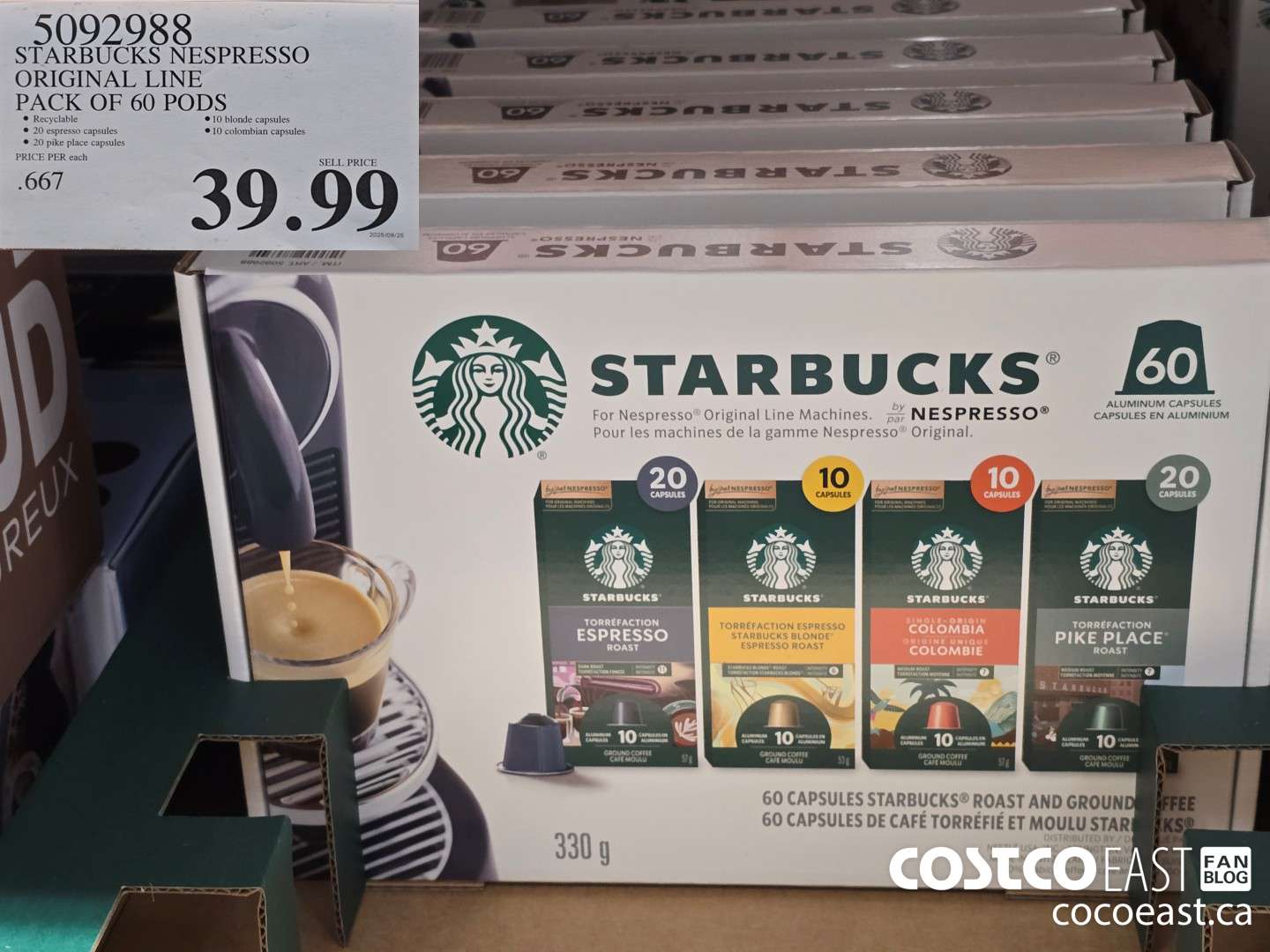 929388 STARBUCKS NESPRESSO ORIGINAL LINE PACK OF 60 PODS $39.99