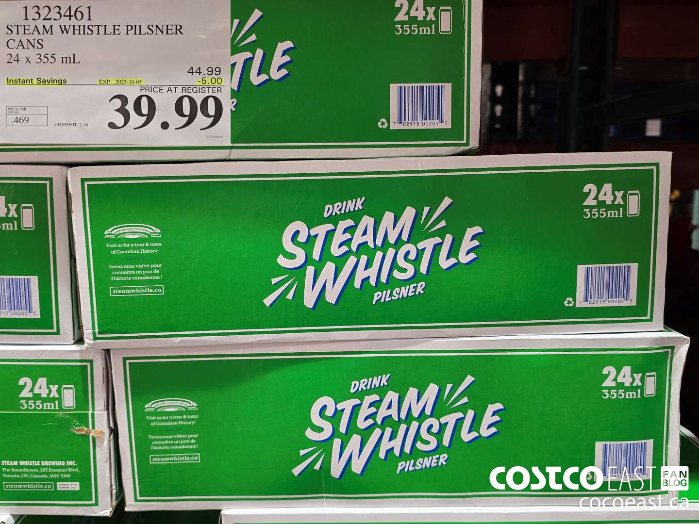 1323461 STEAM WHISTLE PILSNER CANS 24 x 355 mL ($5.00 INSTANT SAVINGS EXPIRES ON 2025-10-05) $39.99