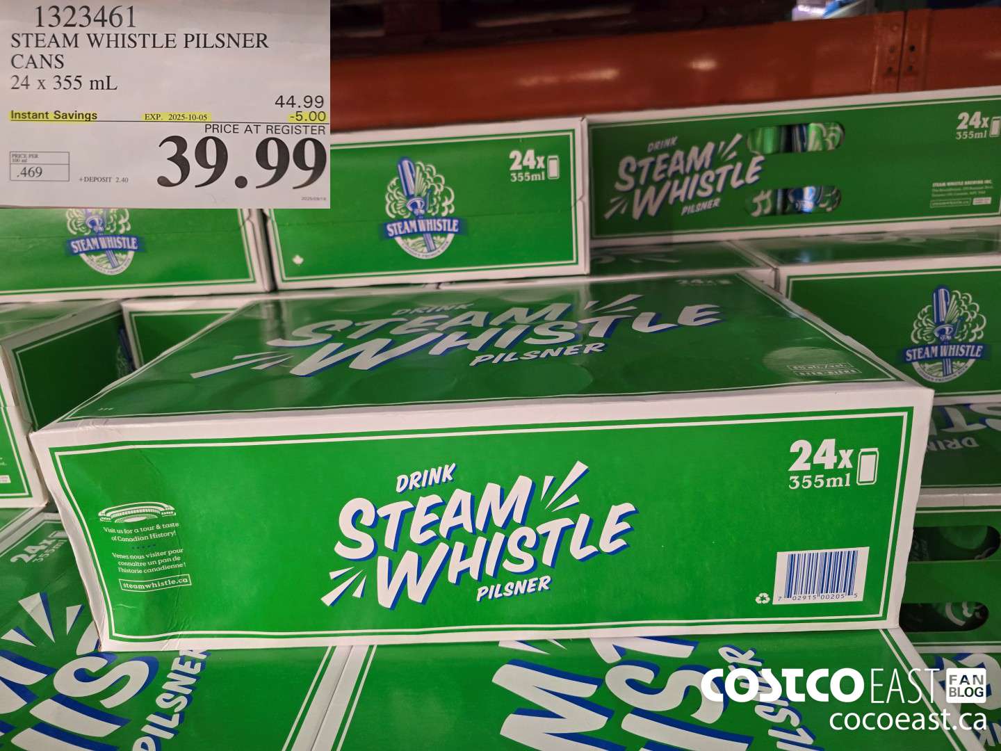 1323461 STEAM WHISTLE PILSNER CANS 24 x 355 mL ($5.00 INSTANT SAVINGS EXPIRES ON 2025-10-05) $39.99