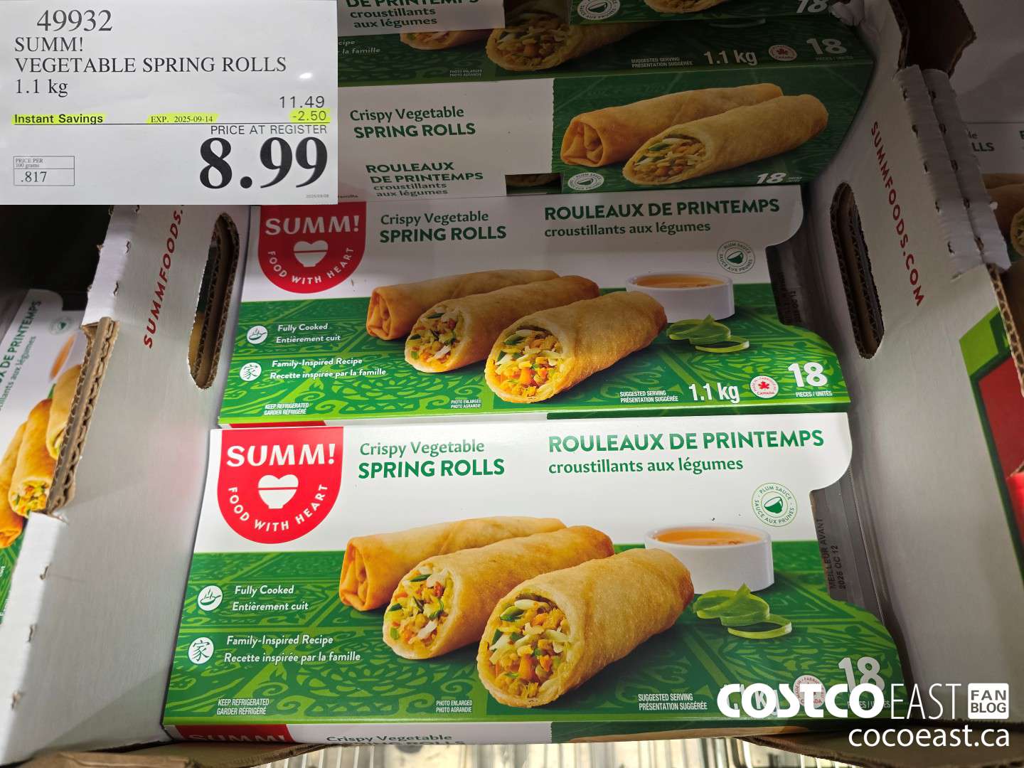 49932 SUMM! VEGETABLE SPRING ROLLS 1.1KG ($2.50 INSTANT SAVINGS EXPIRES ON 2025-09-14) $8.99