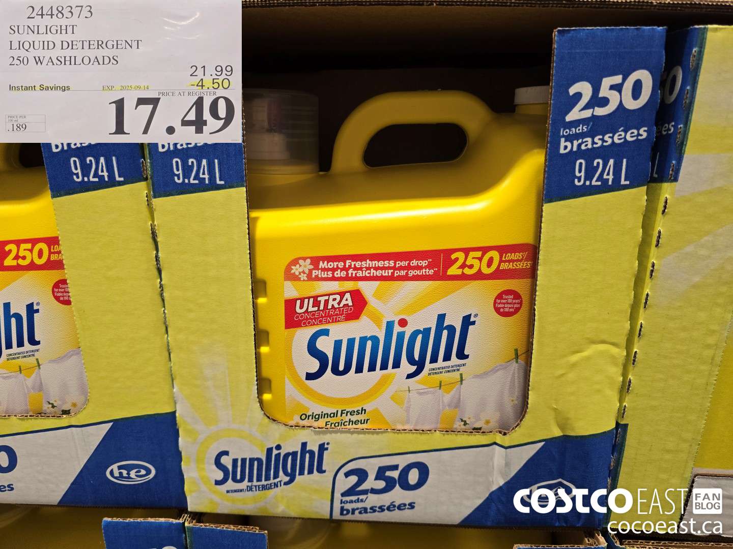 2448373 SUNLIGHT LIQUID DETERGENT 250 wash loads ($4.50 INSTANT SAVINGS EXPIRES ON 2025-09-14) $17.49