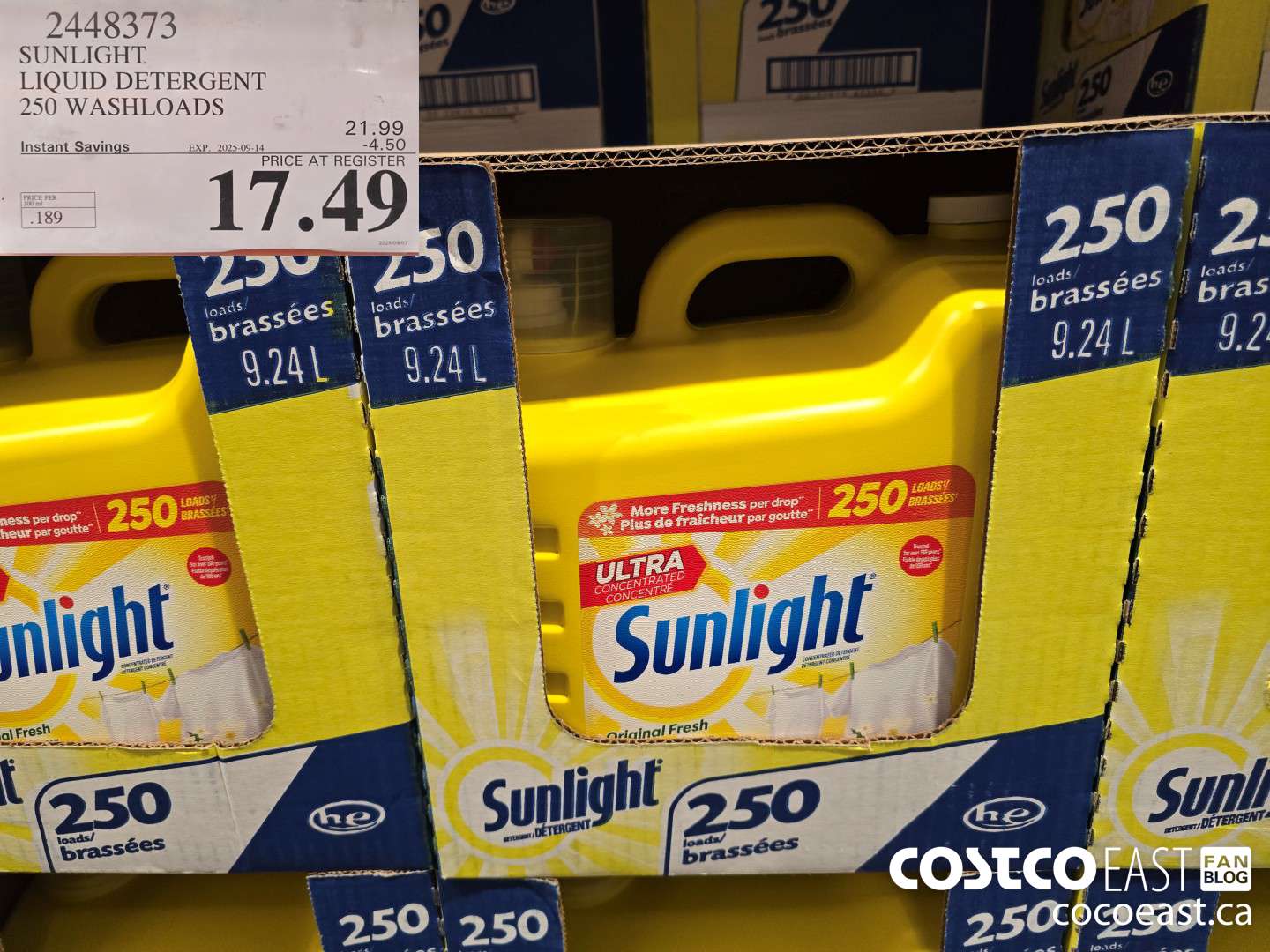 2448373 SUNLIGHT LIQUID DETERGENT 250 wash loads ($4.50 INSTANT SAVINGS EXPIRES ON 2025-09-14) $17.49