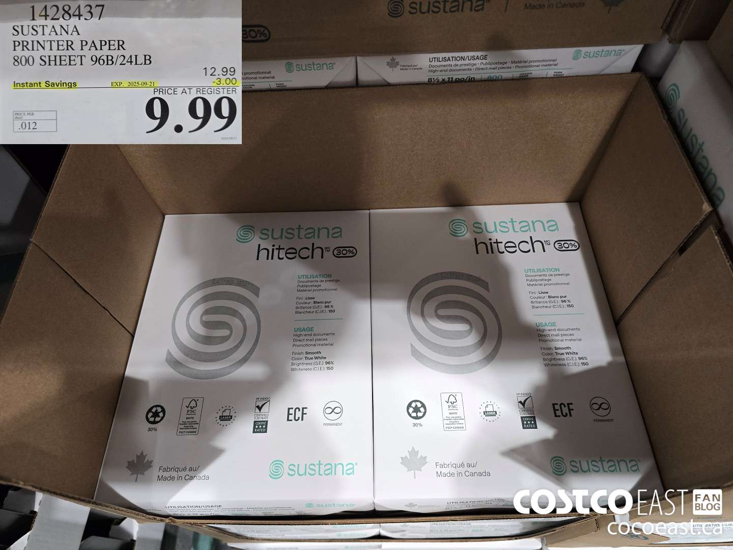 1428437 SUSTANA PRINTER PAPER 800 SHEET 96B/24LB ($3.00 INSTANT SAVINGS EXPIRES ON 2025-09-21) $9.99