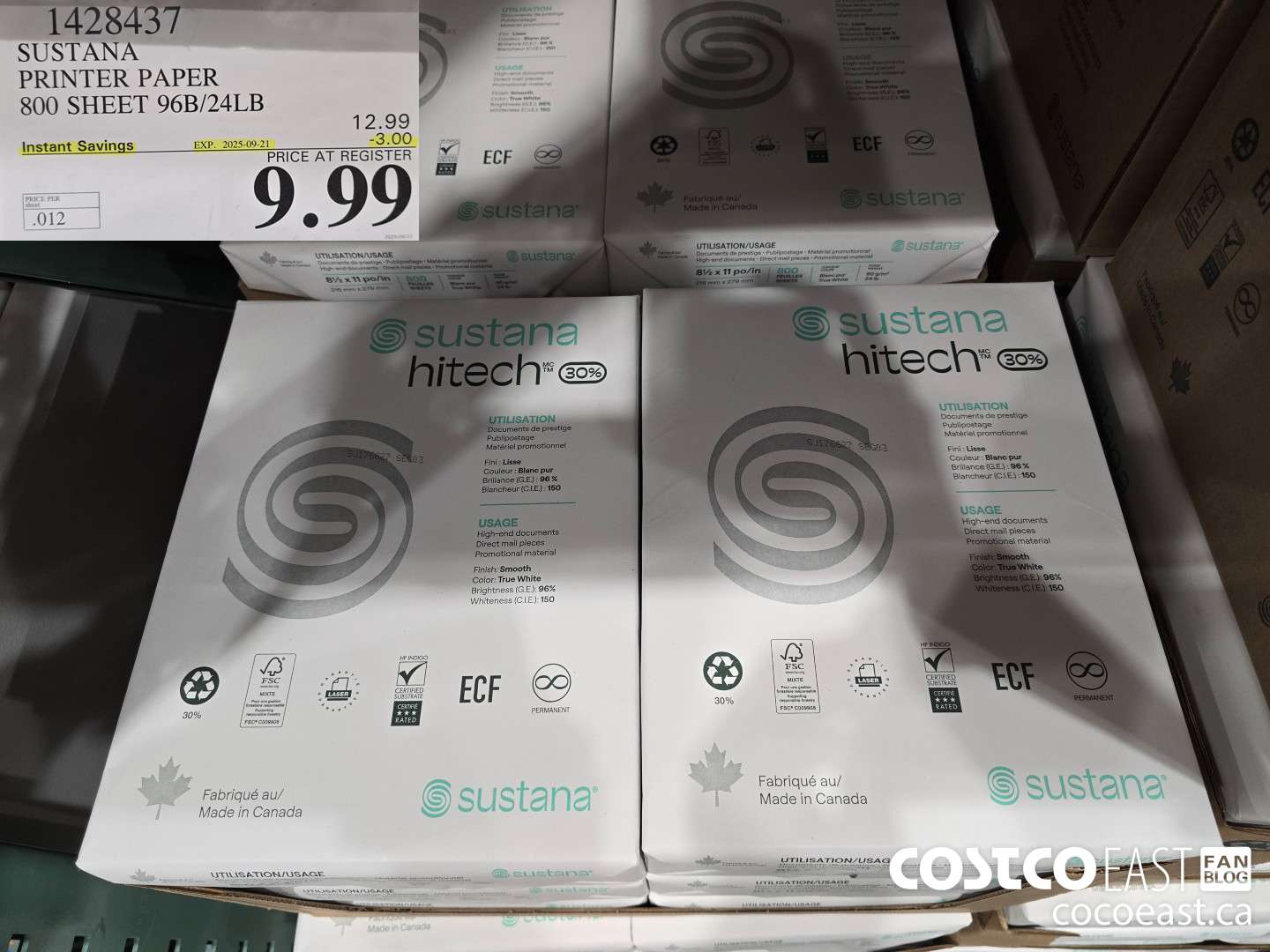 1428437 SUSTANA PRINTER PAPER 800 SHEET 96B/24LB ($3.00 INSTANT SAVINGS EXPIRES ON 2025-09-21) $9.99