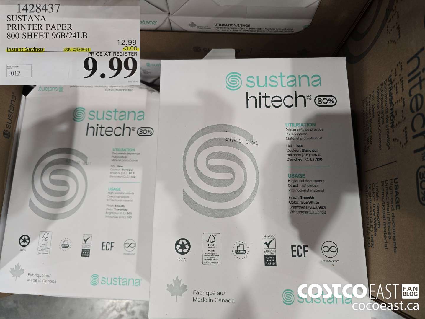 1428437 SUSTANA PRINTER PAPER 800 SHEET 96B/24LB ($3.00 INSTANT SAVINGS EXPIRES ON 2025-09-21) $9.99