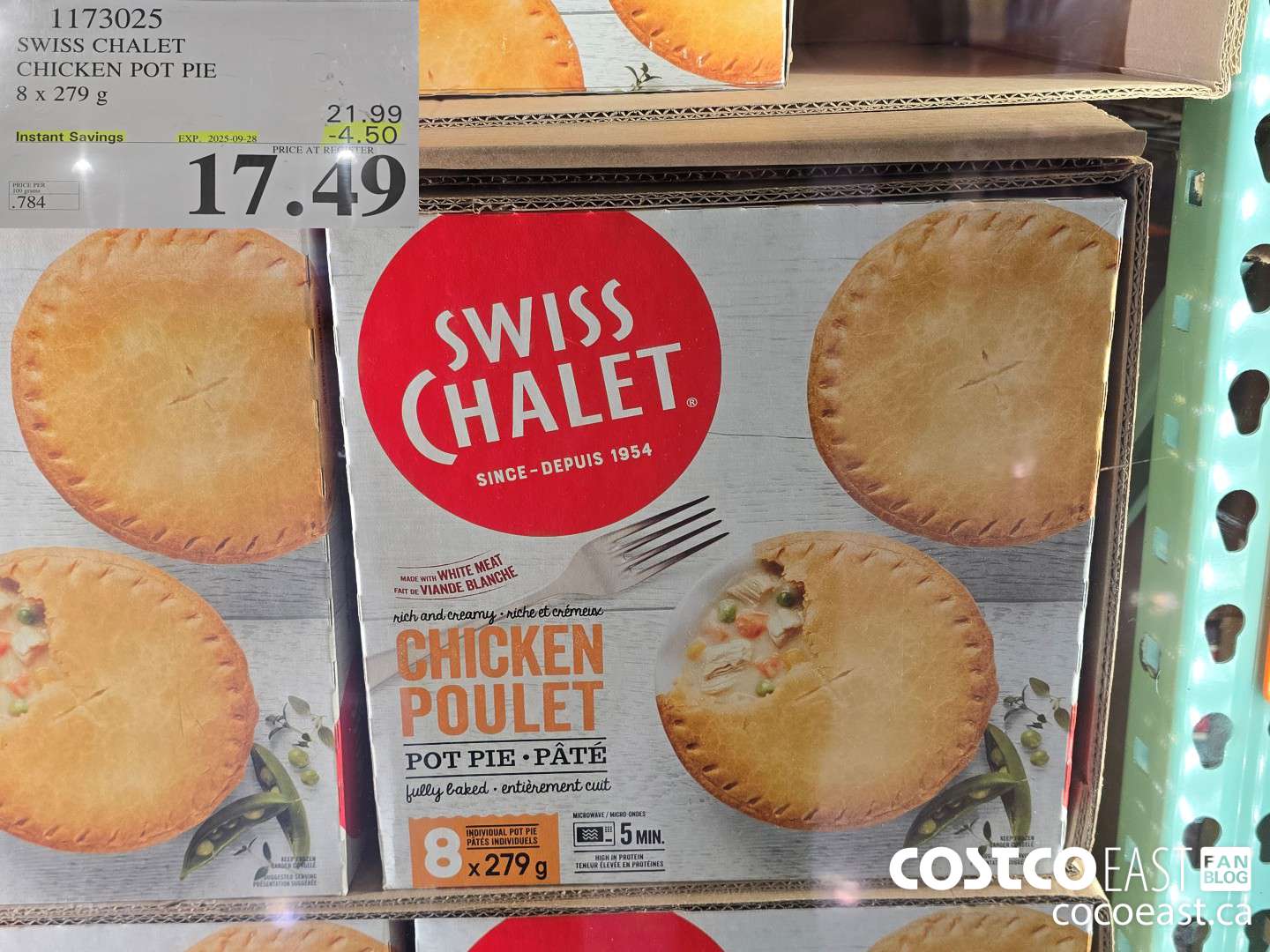 1173025 SWISS CHALET CHICKEN POT PIE 8 X 279G ($4.50 INSTANT SAVINGS EXPIRES ON 2025-09-28) $17.49