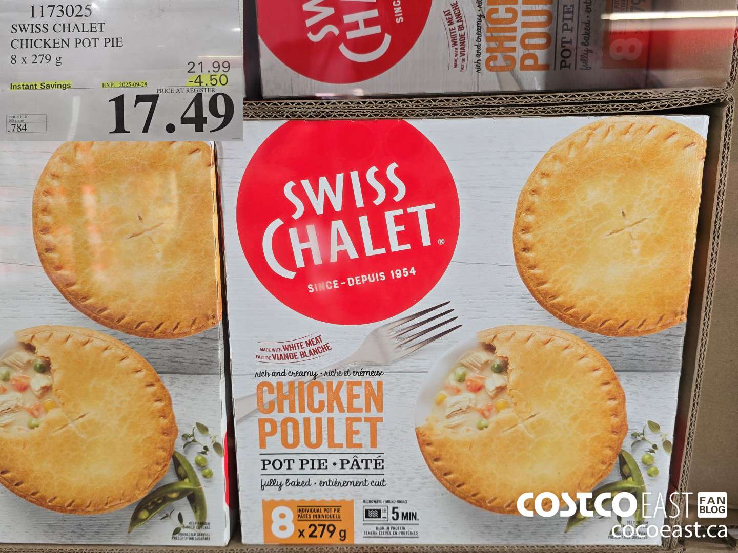 1173025 SWISS CHALET CHICKEN POT PIE 8 X 279G ($4.50 INSTANT SAVINGS EXPIRES ON 2025-09-28) $17.49