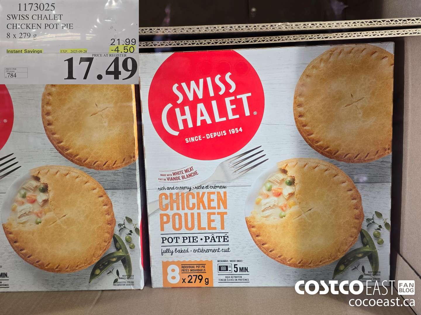 1173025 SWISS CHALET CHICKEN POT PIE 8 X 279G ($4.50 INSTANT SAVINGS EXPIRES ON 2025-09-28) $17.49