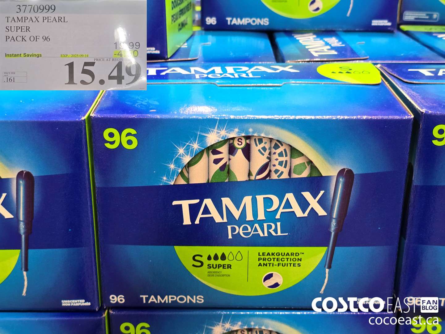 3770999 TAMPAX PEARL SUPER PACK OF 96 ($4.00 INSTANT SAVINGS EXPIRES ON 2025-09-14) $15.49