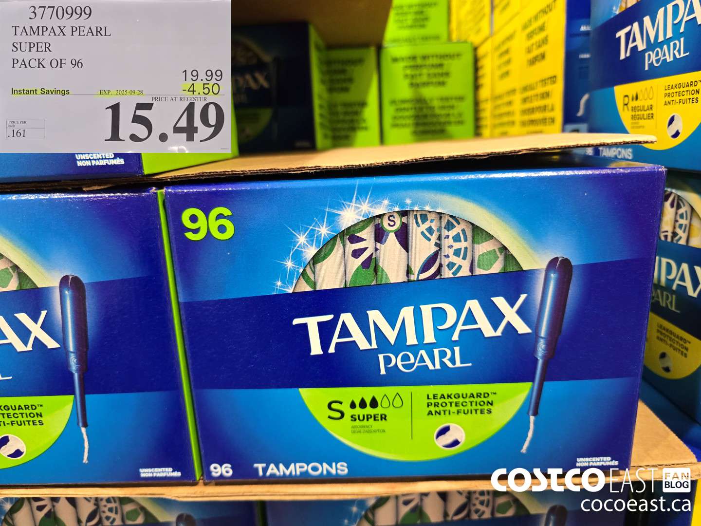 3770999 TAMPAX PEARL SUPER PACK OF 96 ($4.00 INSTANT SAVINGS EXPIRES ON 2025-09-28) $15.49