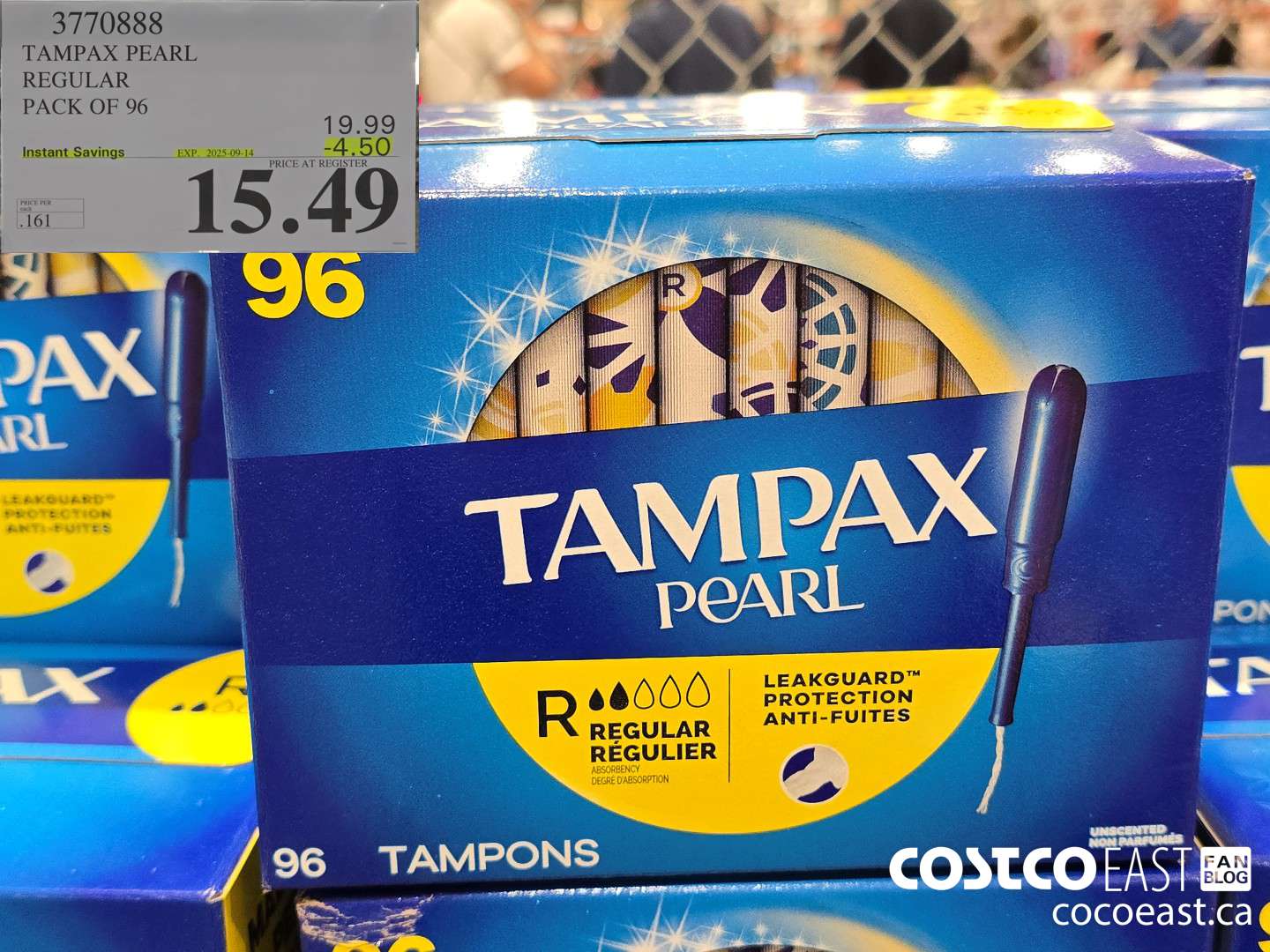 3770888 TAMPAX PEARL REGULAR PACK OF 96 ($4.50 INSTANT SAVINGS EXPIRES ON 2025-09-14) $15.49