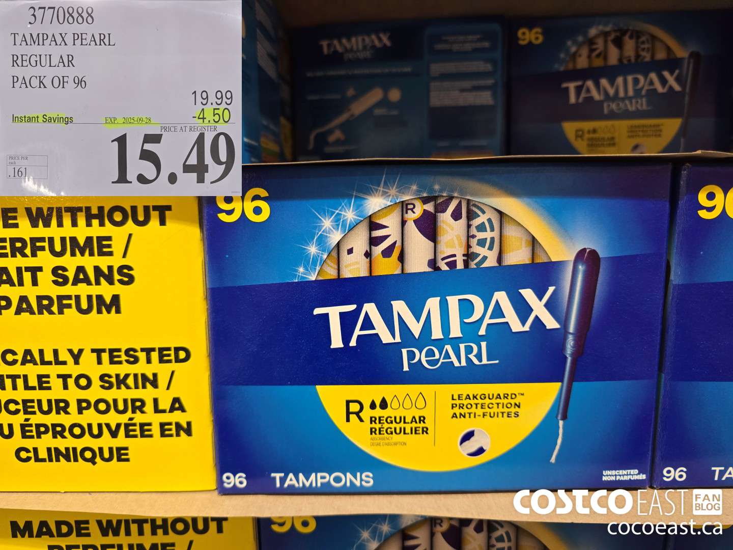 3770888 TAMPAX PEARL REGULAR PACK OF 96 ($4.50 INSTANT SAVINGS EXPIRES ON 2025-09-28) $15.49