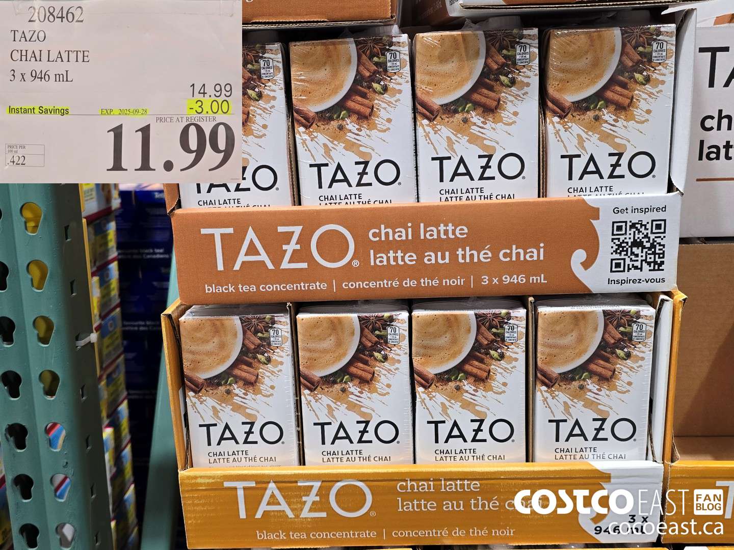 208462 TAZO CHAI LATTE 3 X 946 ML ($3.00 INSTANT SAVINGS EXPIRES ON 2025-09-28) $11.99