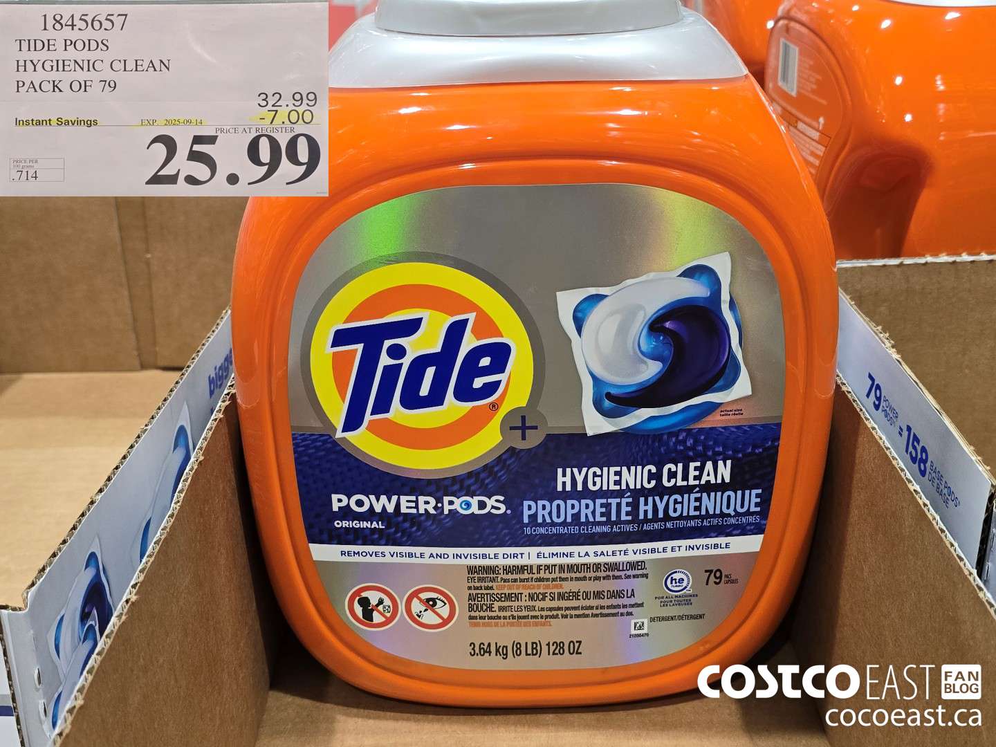 1845657 TIDE PODS HYGIENIC CLEAN PACK OF 79 ($7.00 INSTANT SAVINGS EXPIRES ON 2025-09-14) $25.99