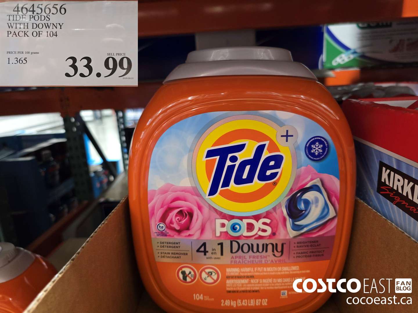 4645656 TIDE PODS WITH DOWNY PACK OF 104 $33.99